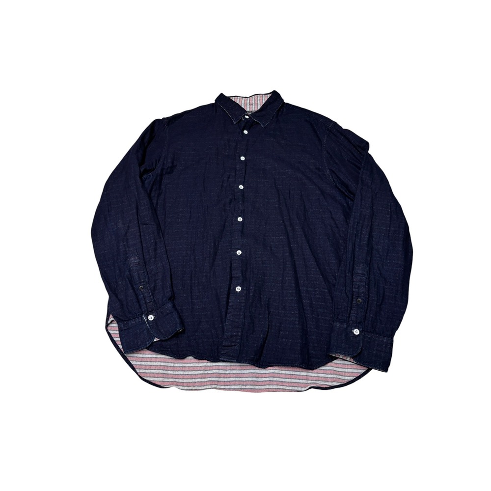 Rag & Bone Navy Blue Classic Fit Button Down Shirt Mens XL Striped Lining